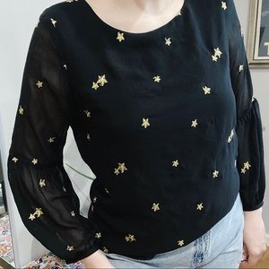 Emma & Olivia Star-Accent Ditsy Ruffle-Sleeve Top